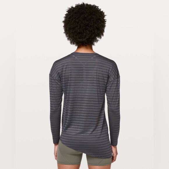 Lululemon Sheer Striped Purple Tie Front Long Sleeve Yoga Top - Picture 2 of 7